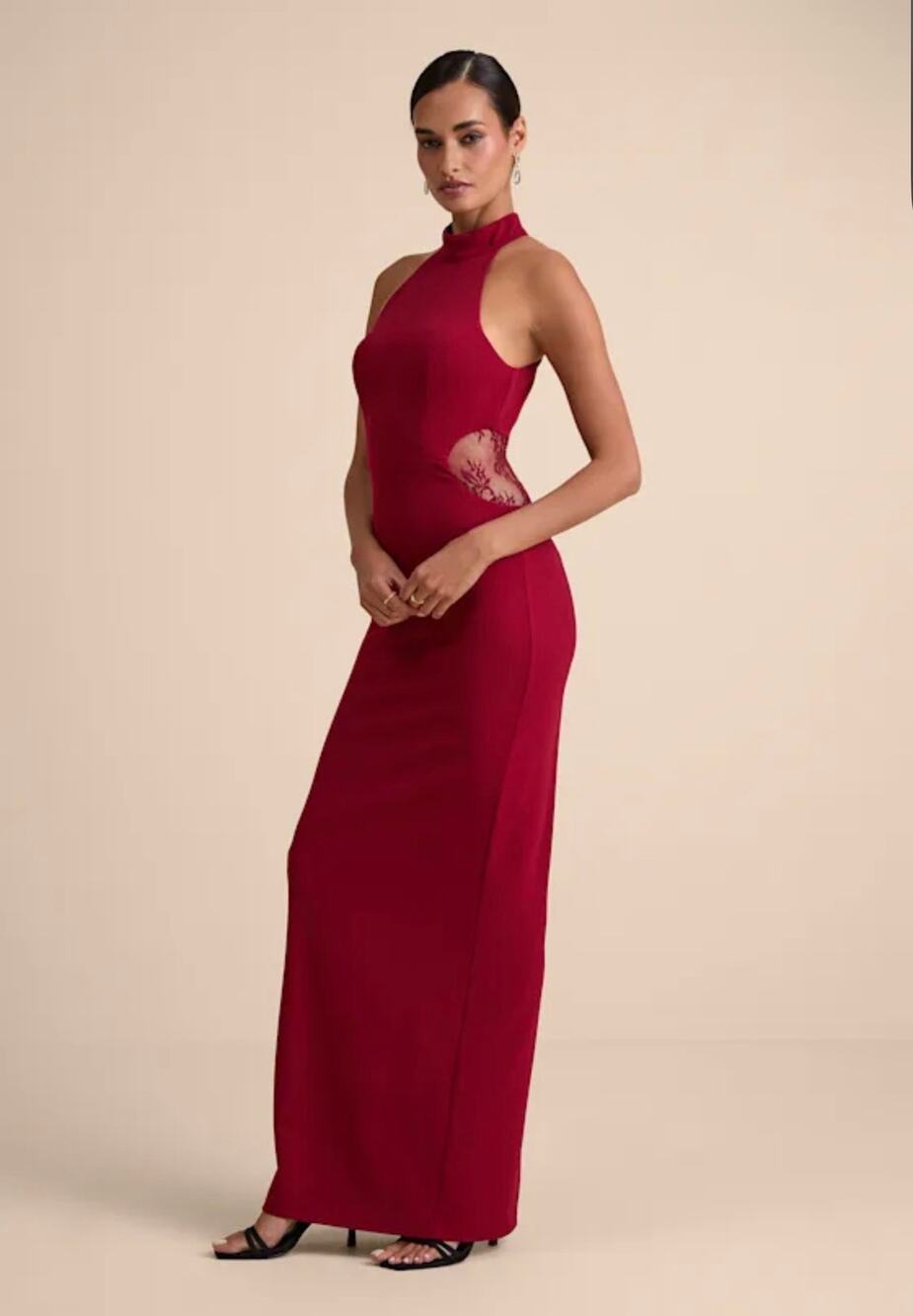 Lulus Vira Red Mock Neck Lace Cutout Maxi Dress sz S - Picture 1 of 6